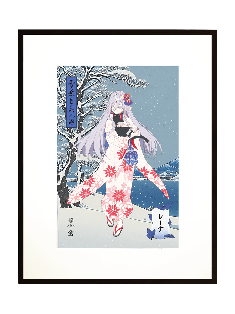 浮世絵木版画 雪景色美人図 レーナ