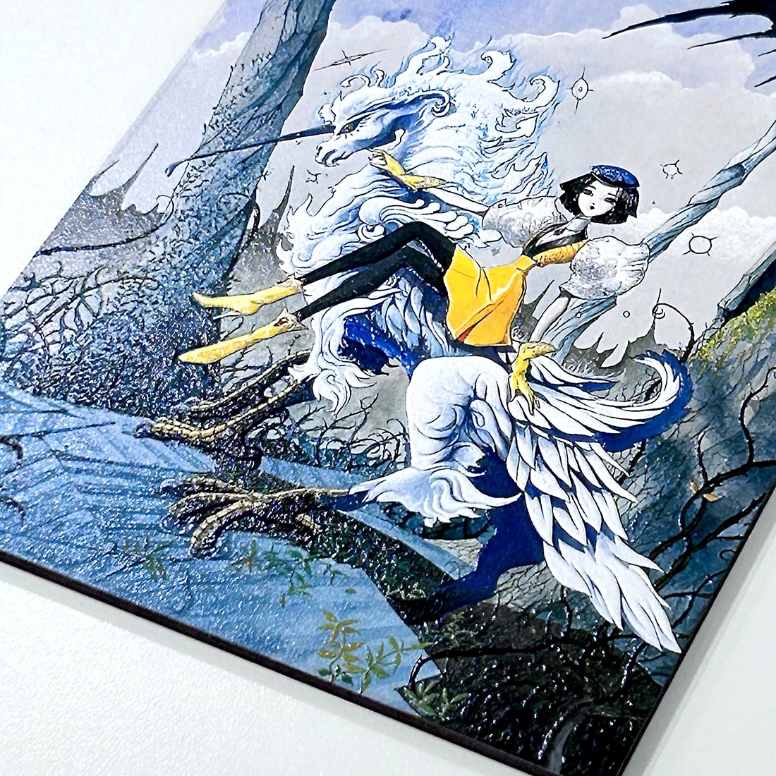 DESIGNS 永野護デザイン展 KCMオリジナル ファイブスター物語 タッチミー！木製ポストカード GIRL RIDES KIRIN DRAGON（単行本第7巻）