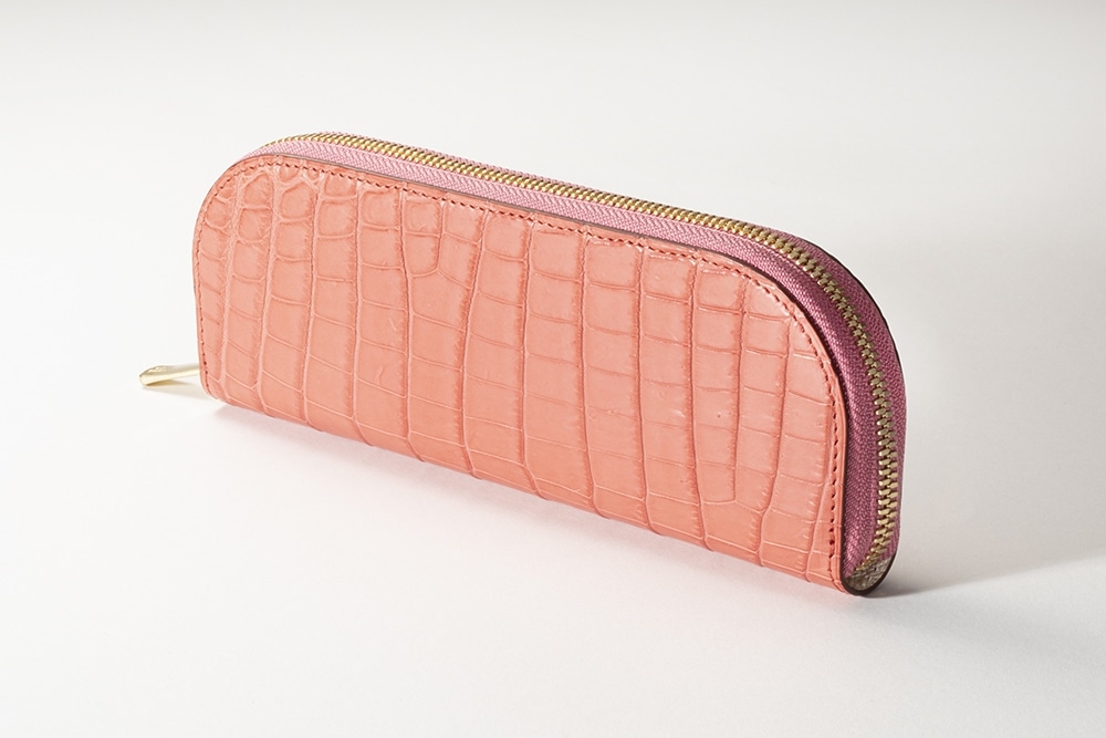 藤本さきこ　クロコダイルペンケース【オールドピンク×アイボリー】