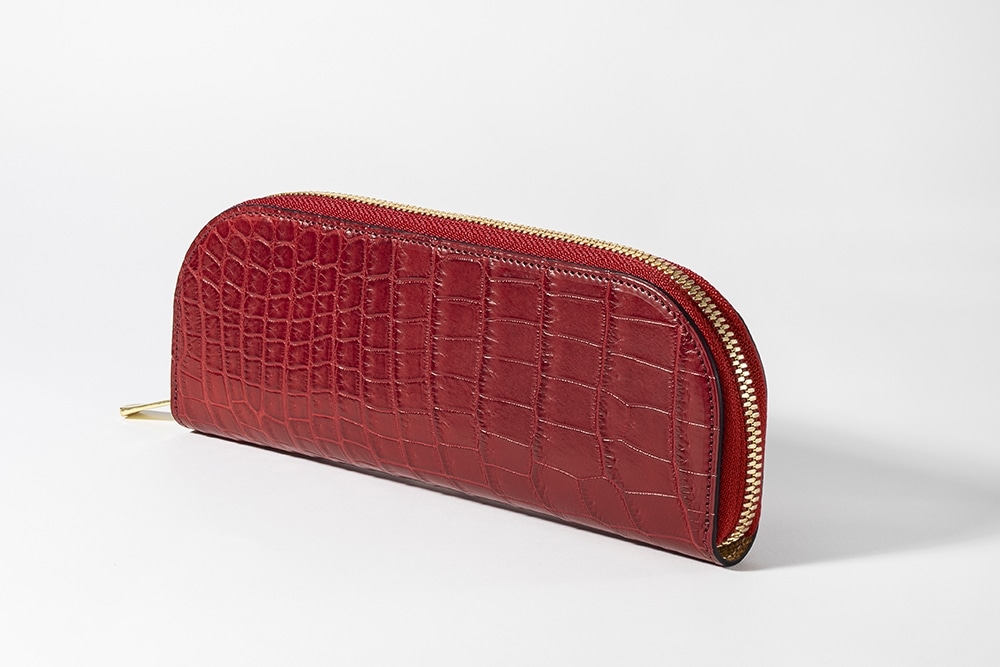 藤本さきこ　クロコダイルペンケース【レッド×ゴールド】