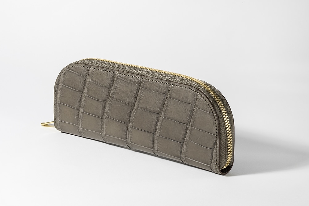 藤本さきこ　クロコダイルペンケース【トープグレー×チョコ】