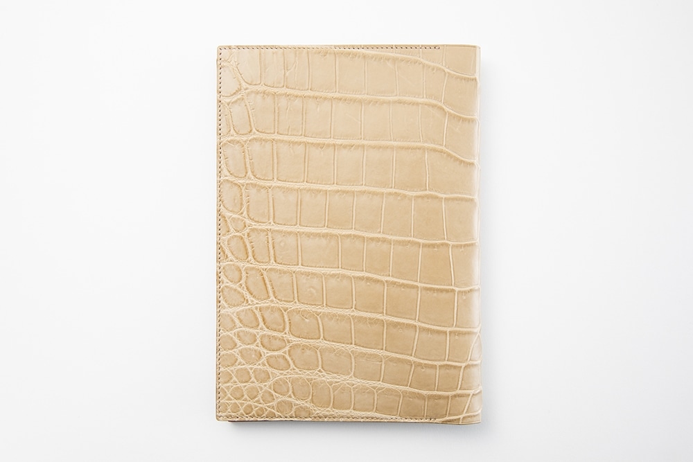 藤本さきこ　クロコダイル手帳カバー【ベージュ×ピンク】