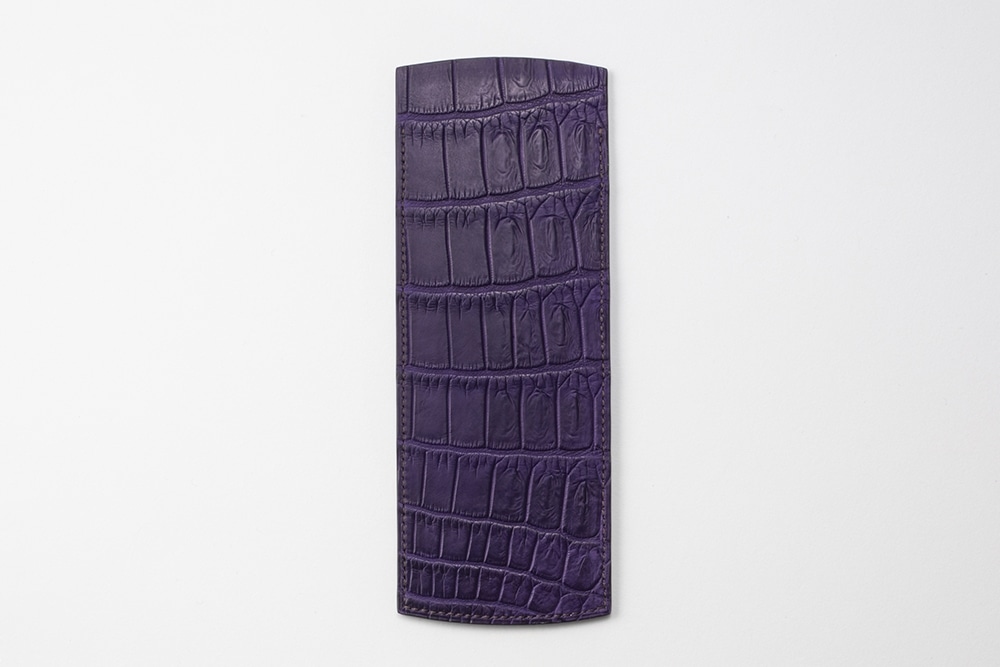 藤本さきこ　クロコダイル二本挿しペンケース【オーベルジーヌ（紫）×グレージュ】