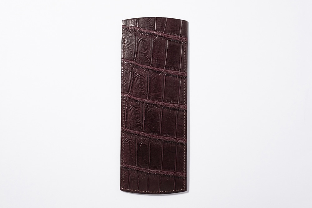 藤本さきこ　クロコダイル二本挿しペンケース【バーガンディ×ゴールド】