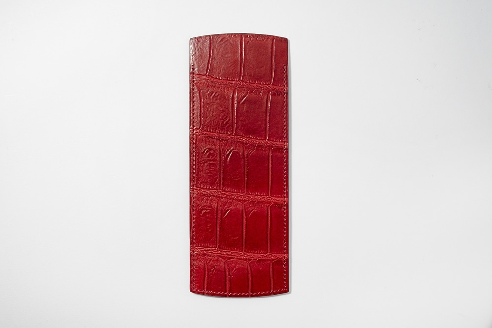 藤本さきこ　クロコダイル二本挿しペンケース【レッド×ゴールド】