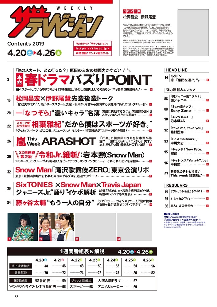 ザテレビジョン　広島・山口東・島根・鳥取版　２０１９年４／２６号