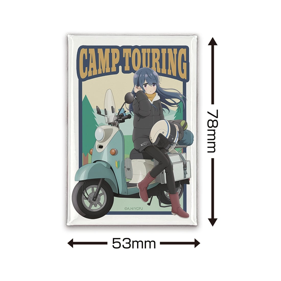 ゆるキャン△ SEASON3 描き下ろし 志摩リン スクエア缶バッジ バイクでひといきVer.
