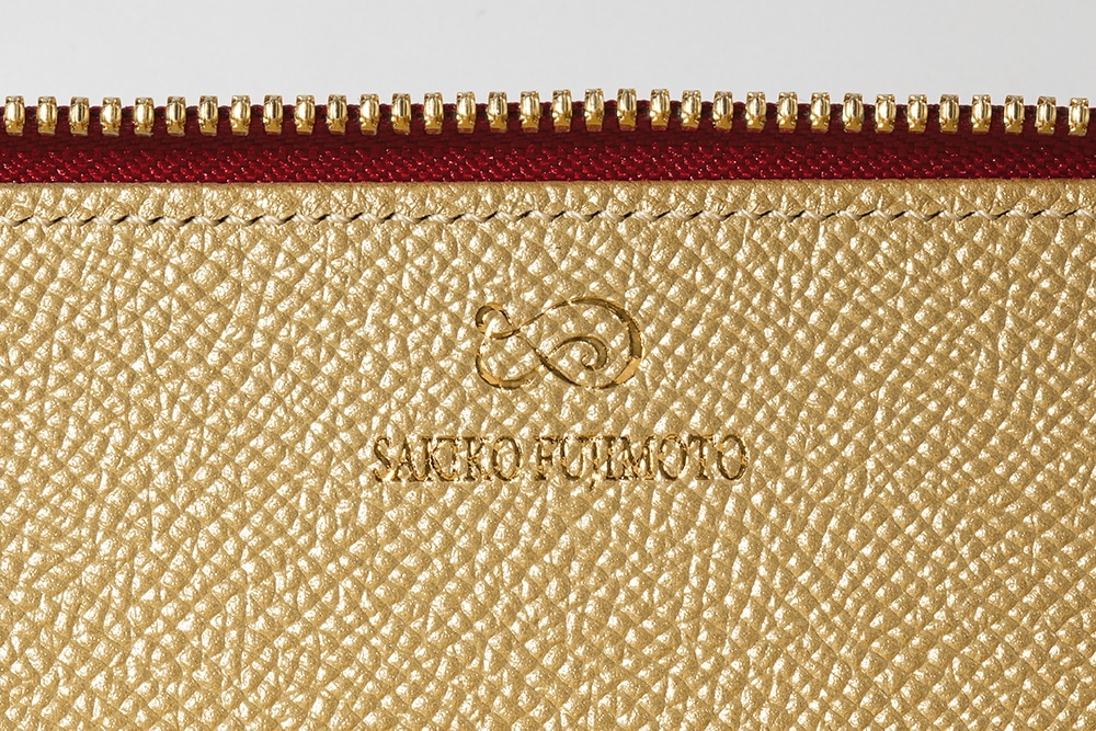 藤本さきこ　クロコダイルペンケース【レッド×ゴールド】