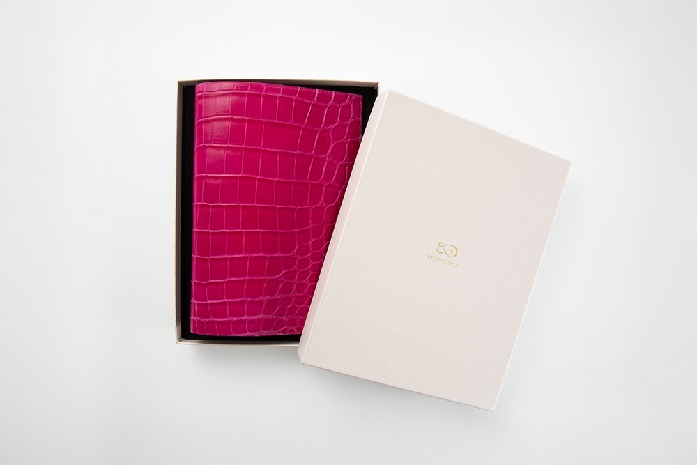 藤本さきこ　クロコダイル手帳カバー【ローズピンク×ピンク】
