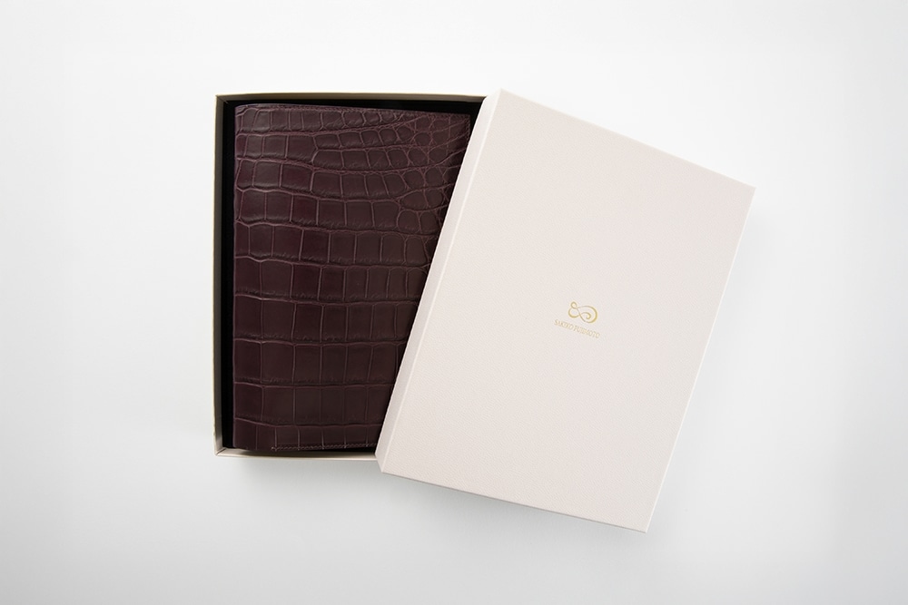 藤本さきこ　クロコダイル手帳カバー【バーガンディ×ゴールド】