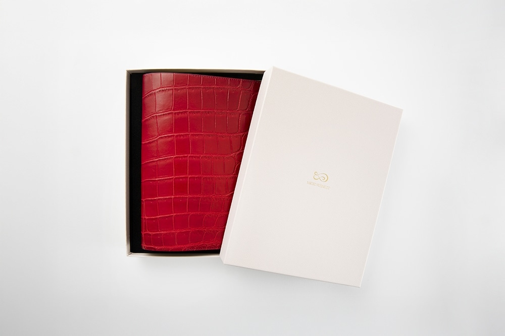 藤本さきこ　クロコダイル手帳カバー【レッド×ゴールド】