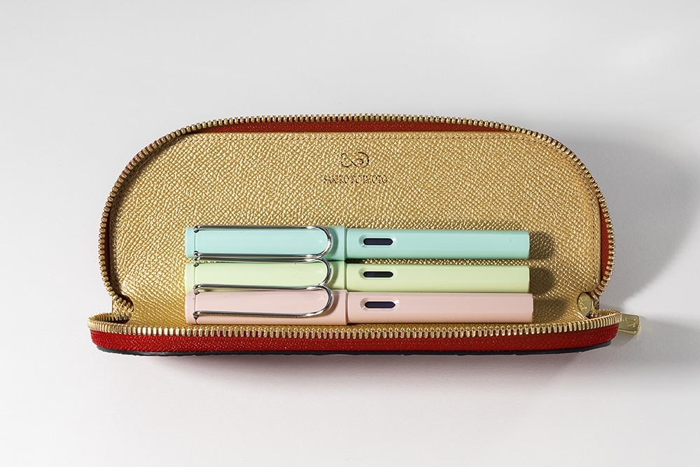 藤本さきこ　クロコダイルペンケース【レッド×ゴールド】