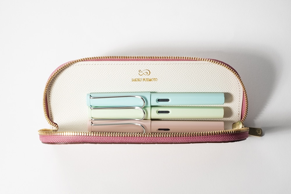 藤本さきこ　クロコダイルペンケース【オールドピンク×アイボリー】