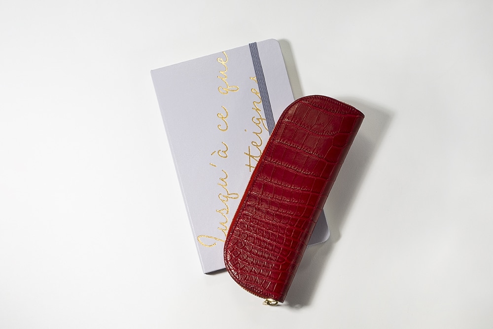 藤本さきこ　クロコダイルペンケース【レッド×ゴールド】