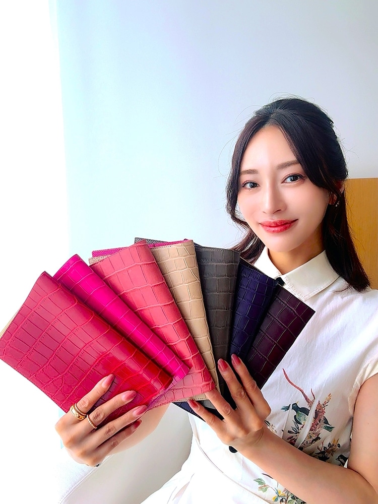 藤本さきこ　クロコダイル手帳カバー【ローズピンク×ピンク】