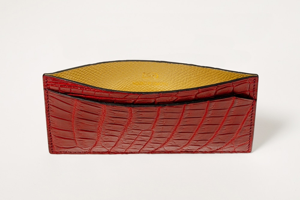 藤本さきこ　クロコダイルカードケース【レッド×ゴールド】