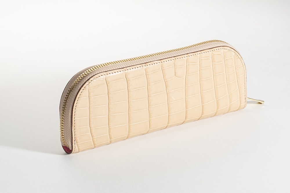 藤本さきこ　クロコダイルペンケース【ベージュ×ピンク】