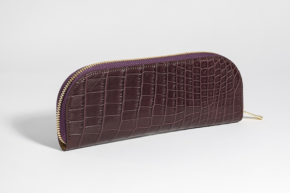藤本さきこ　クロコダイルペンケース【バーガンディ×ゴールド】