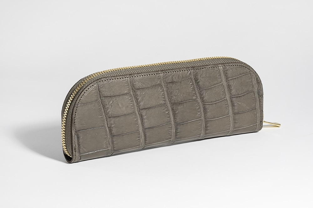 藤本さきこ　クロコダイルペンケース【トープグレー×チョコ】