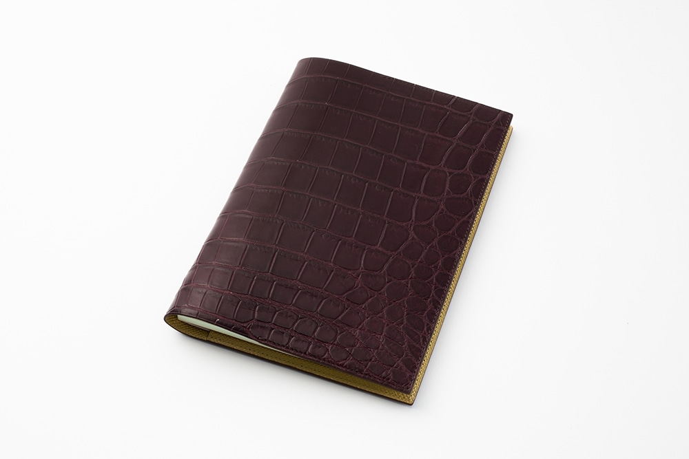 藤本さきこ　クロコダイル手帳カバー【バーガンディ×ゴールド】