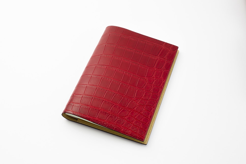 藤本さきこ　クロコダイル手帳カバー【レッド×ゴールド】