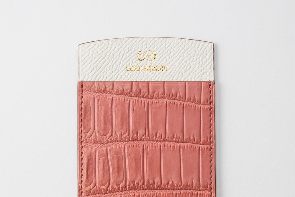 藤本さきこ　クロコダイル二本挿しペンケース【オールドピンク×アイボリー】