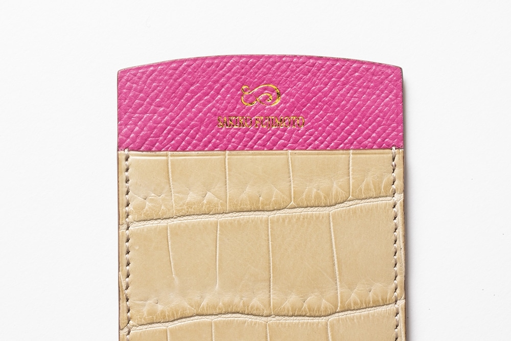 藤本さきこ　クロコダイル二本挿しペンケース【ベージュ×ピンク】