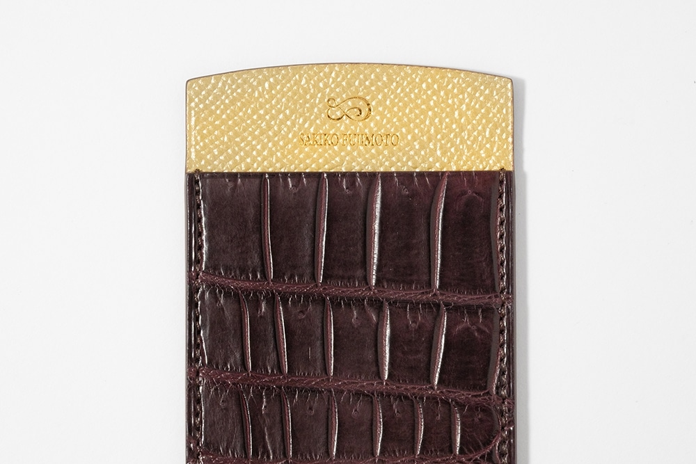 藤本さきこ　クロコダイル二本挿しペンケース【バーガンディ×ゴールド】