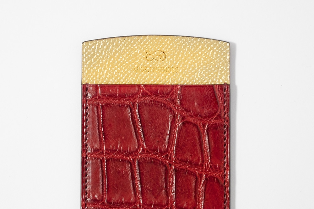 藤本さきこ　クロコダイル二本挿しペンケース【レッド×ゴールド】