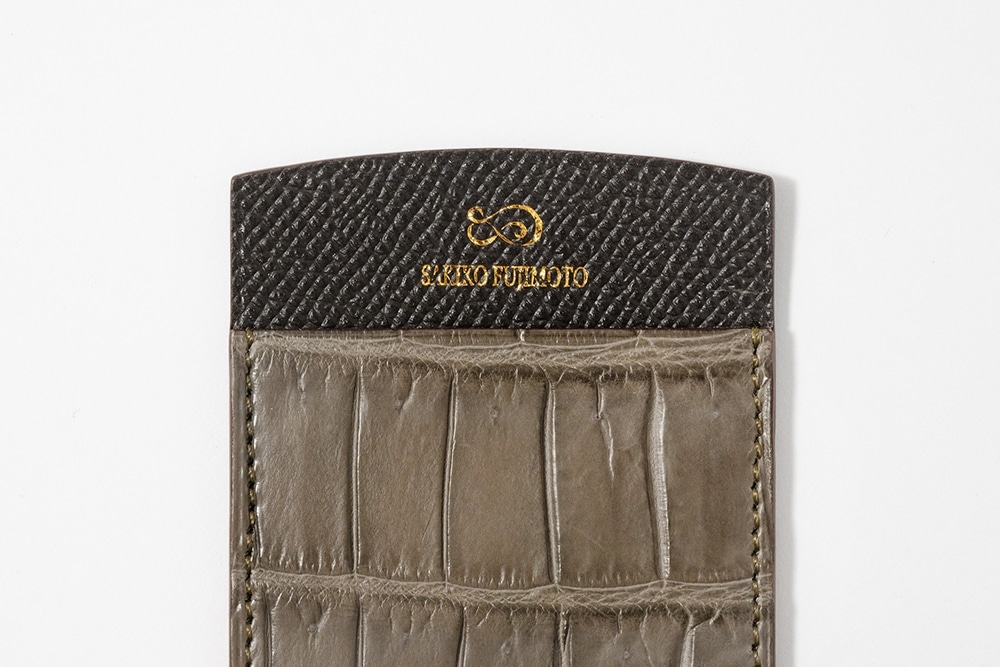 藤本さきこ　クロコダイル二本挿しペンケース【トープグレー×チョコ】