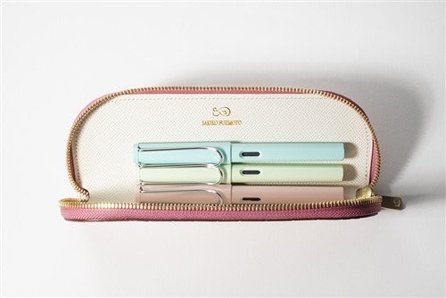 藤本さきこ　クロコダイルペンケース【オールドピンク×アイボリー】 藤本さきこ クロコダイルペンケース【オールドピンク×アイボリー