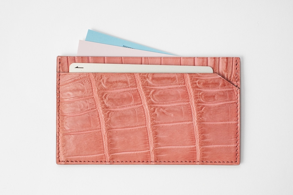 藤本さきこ　クロコダイルカードケース【オールドピンク×アイボリー】