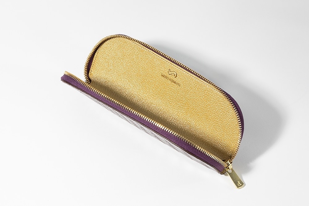 藤本さきこ　クロコダイルペンケース【バーガンディ×ゴールド】