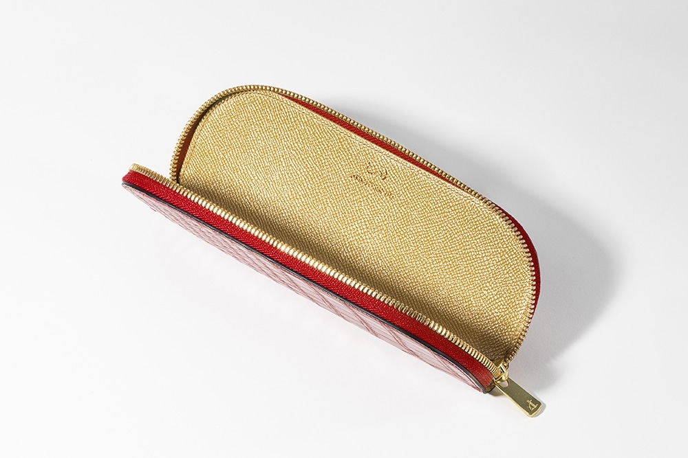 藤本さきこ　クロコダイルペンケース【レッド×ゴールド】