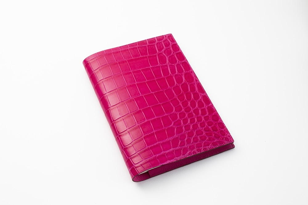 藤本さきこ　クロコダイル手帳カバー【ローズピンク×ピンク】
