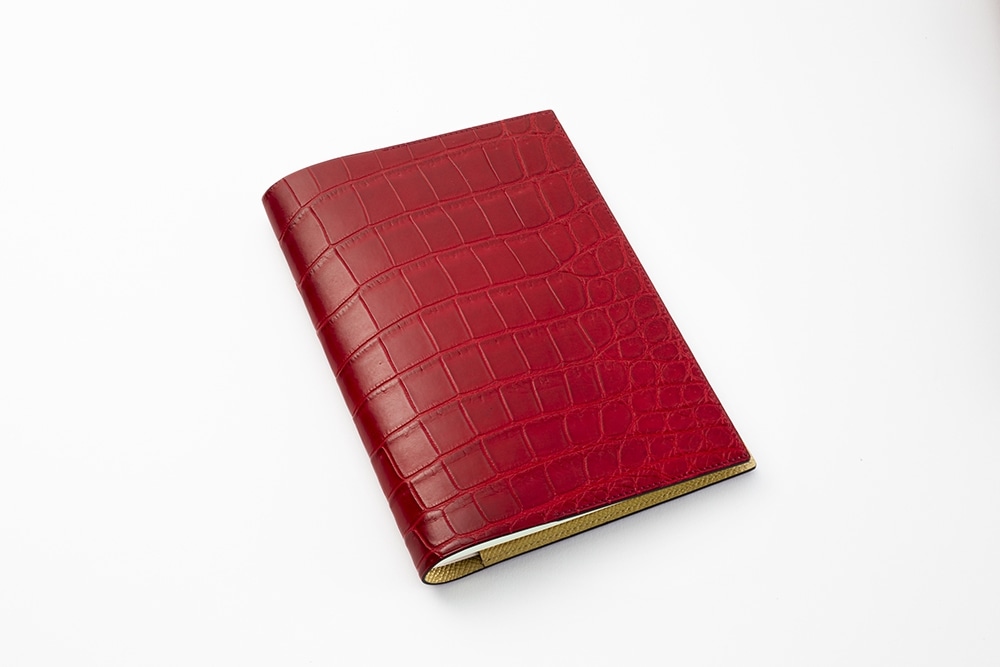 藤本さきこ　クロコダイル手帳カバー【レッド×ゴールド】