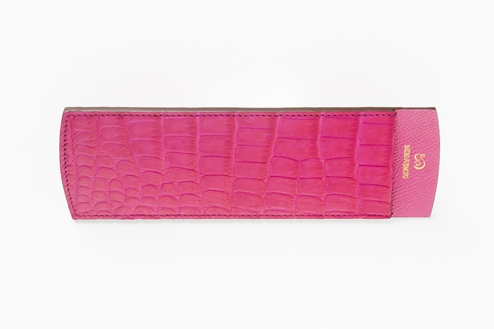 藤本さきこ　クロコダイル二本挿しペンケース【ローズピンク×ピンク】