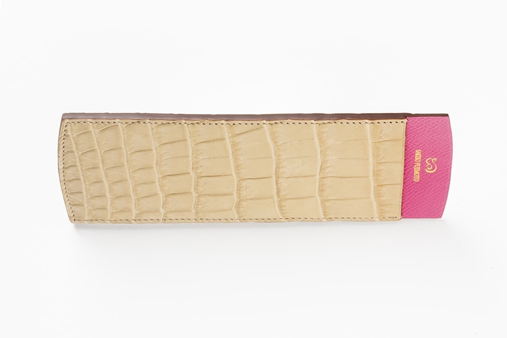 藤本さきこ　クロコダイル二本挿しペンケース【ベージュ×ピンク】