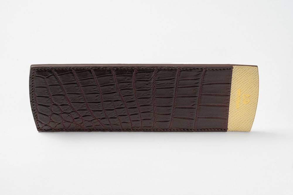 藤本さきこ　クロコダイル二本挿しペンケース【バーガンディ×ゴールド】