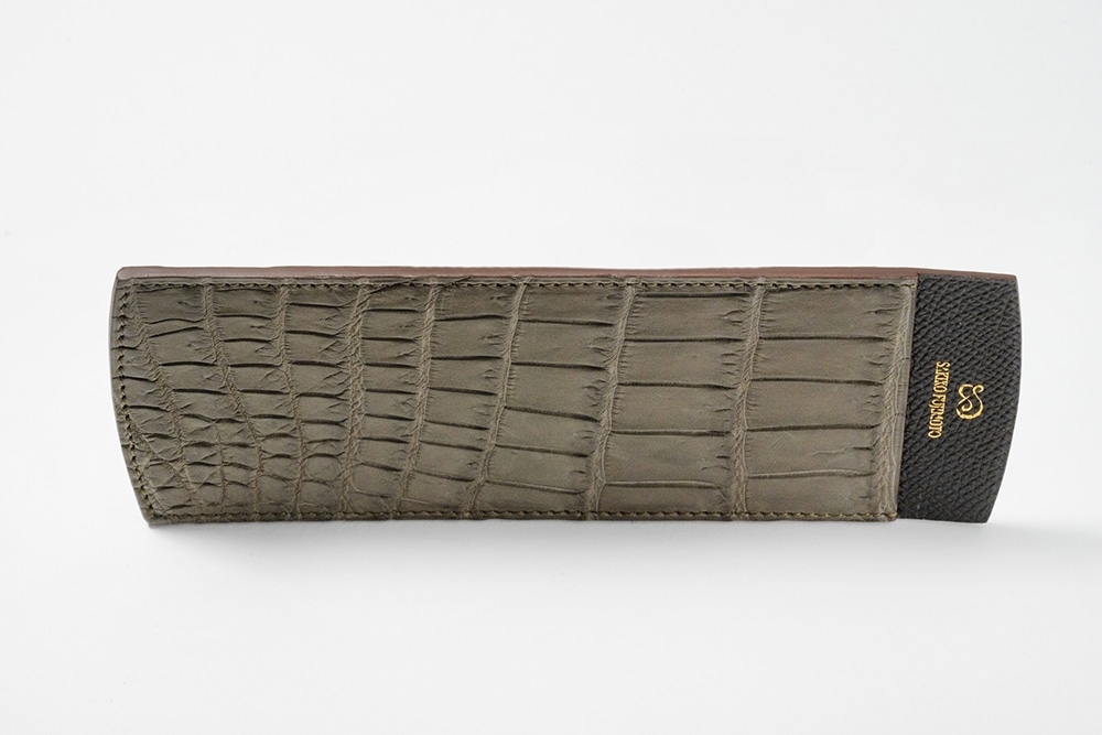 藤本さきこ　クロコダイル二本挿しペンケース【トープグレー×チョコ】