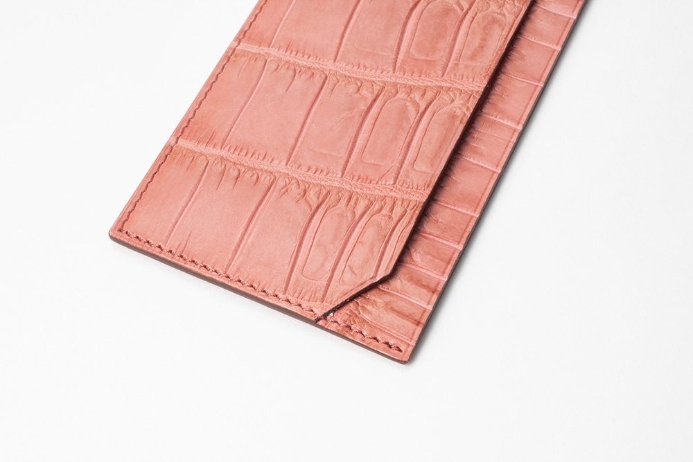 藤本さきこ　クロコダイルカードケース【オールドピンク×アイボリー】