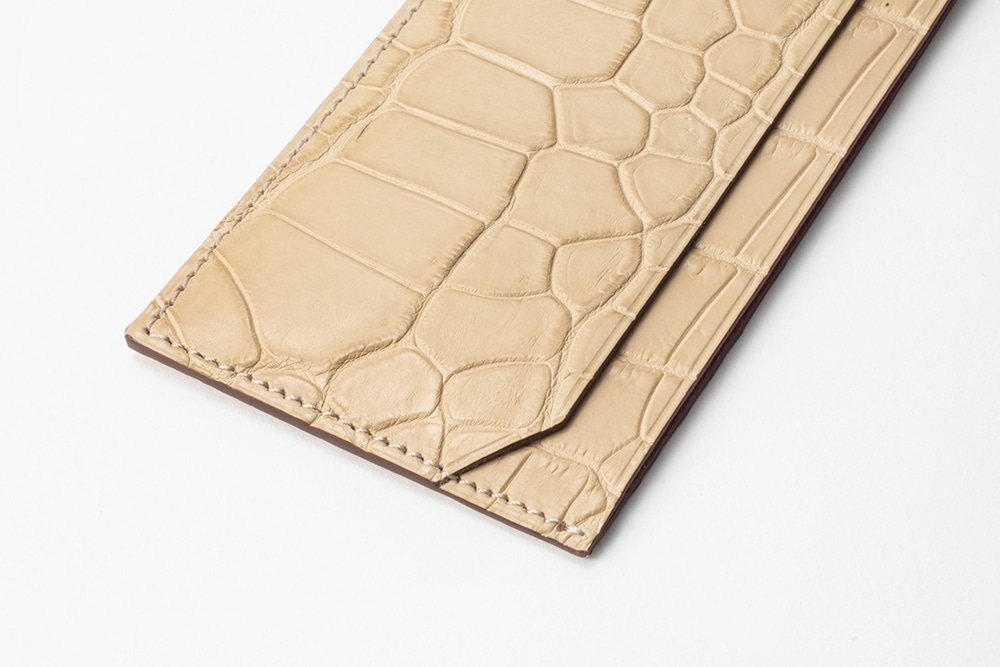 藤本さきこ　クロコダイルカードケース【ベージュ×ピンク】