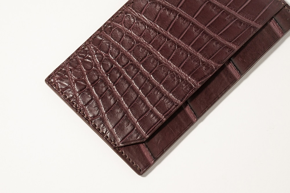 藤本さきこ　クロコダイルカードケース【バーガンディ×ゴールド】