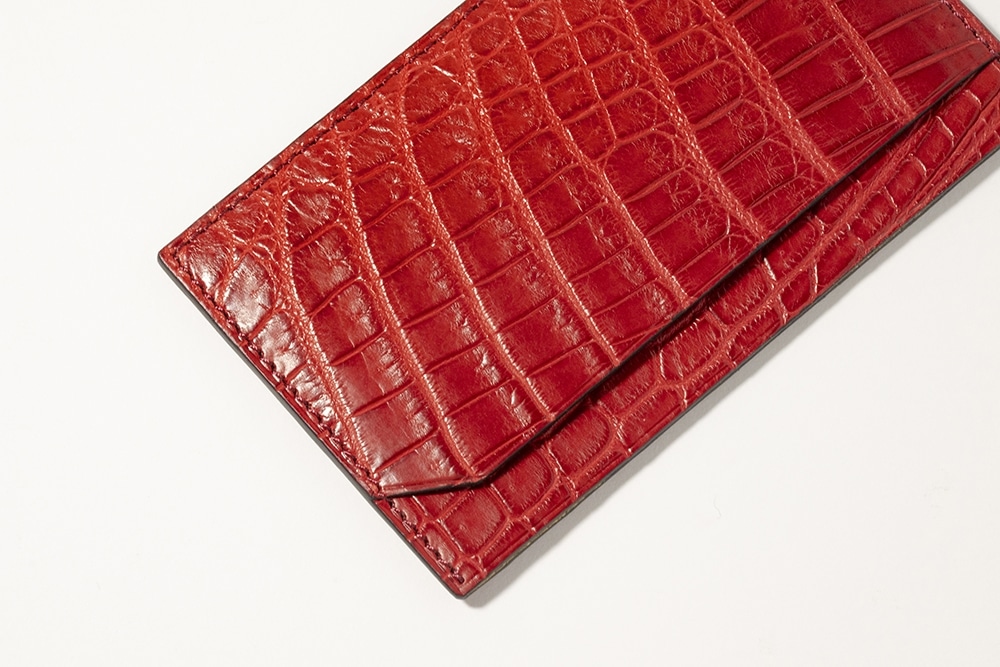 藤本さきこ　クロコダイルカードケース【レッド×ゴールド】
