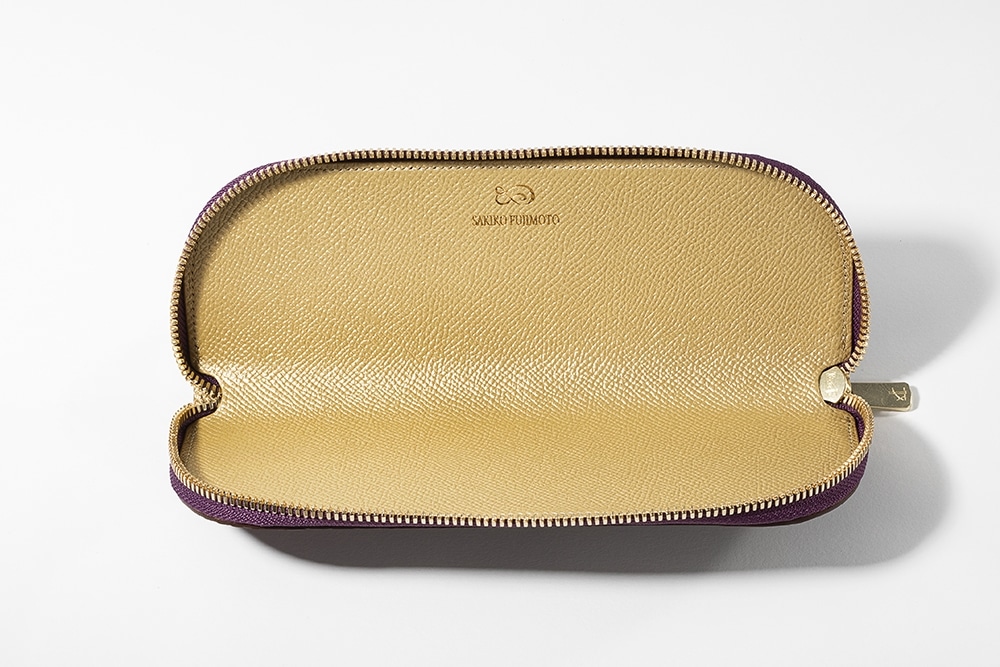 藤本さきこ　クロコダイルペンケース【バーガンディ×ゴールド】