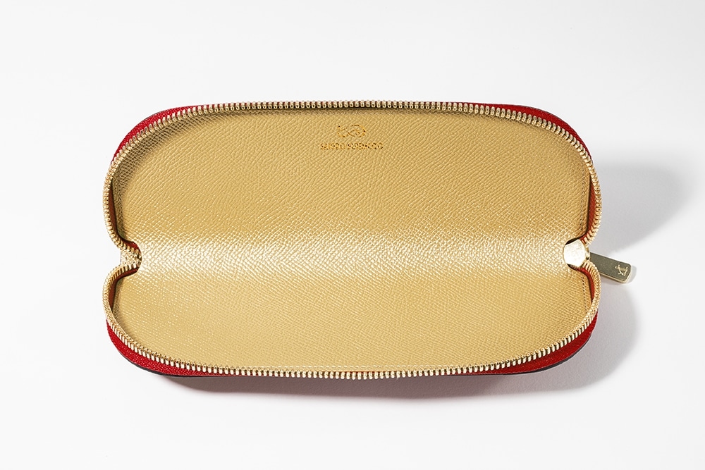 藤本さきこ　クロコダイルペンケース【レッド×ゴールド】