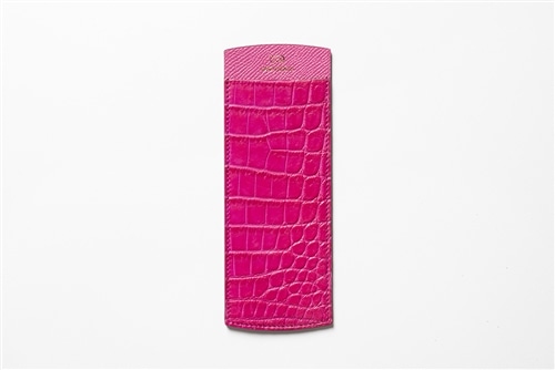 ピンク 型押しクロコダイルBIGサイズ角度が変えられる壁打ち無音布(むおんふ) 藤本さきこ クロコダイル二本挿しペンケース【ローズピンク×ピンク