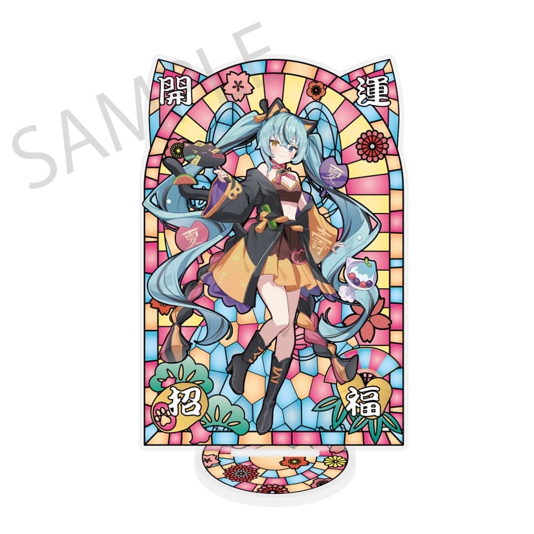初音ミク くまみね アクリルスタンド 初音ミク×招き猫×真夏の熊谷」ステンドグラス風素材加工アクリル