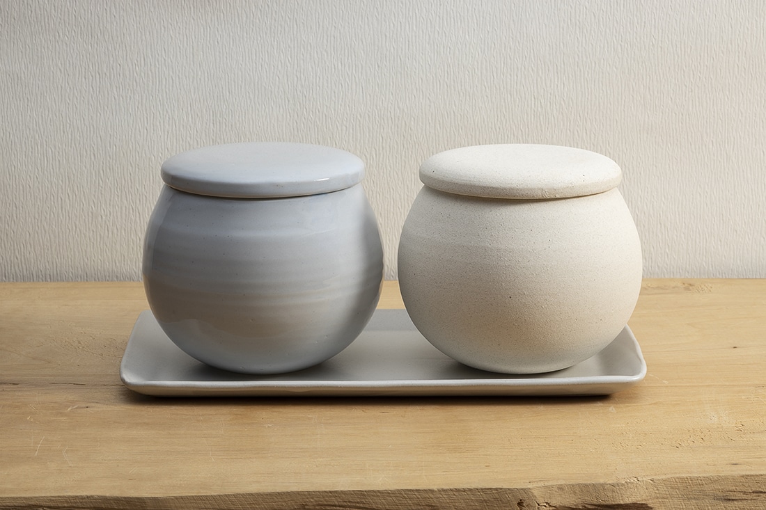 小さな壺　高さ　6cm プレート付き さらさら壺&しっとり壺3点セット】小さな台所の小さな壺