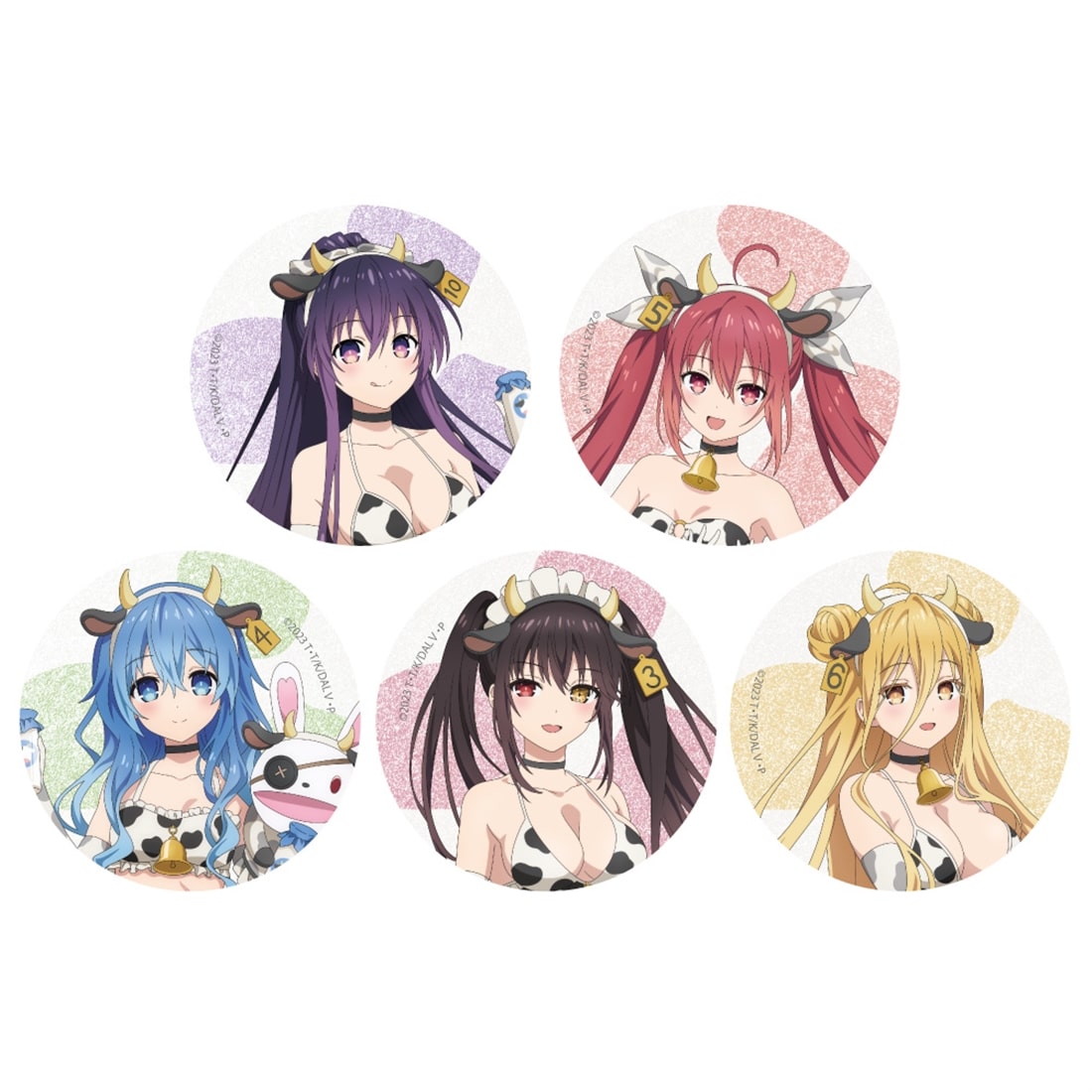 夏季IJL オフラインイベント 箔押し ハート 缶バッジ 闘牛士 6個 デート・ア・ライブⅤ 描き下ろしトレーディング缶バッジ 牛柄水着